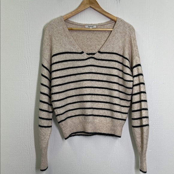 Madewell - Wedged Luxury Forest Green  Stripe V Neck Long Sleeve Sweater Size XS - Picture 9 of 12